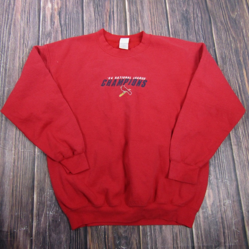 Vintage St Louis Cardinals Sweatshirt Mens Large Red 04 NL Champions Gildan